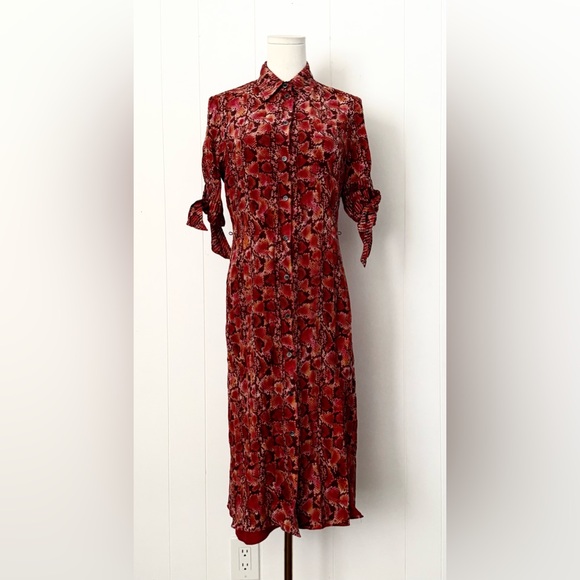 ALTUZARRA Narcissa Snake-Print Silk Crepe De Chine Shirt Dress in Red Brick 40 - Picture 4 of 10